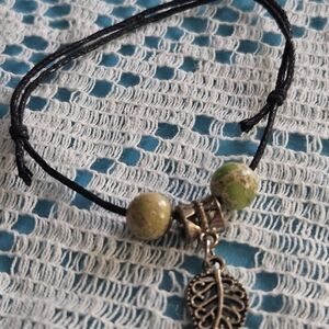 Boho Green Bead Leaf Pendant Bracelet - Women Jewelry
